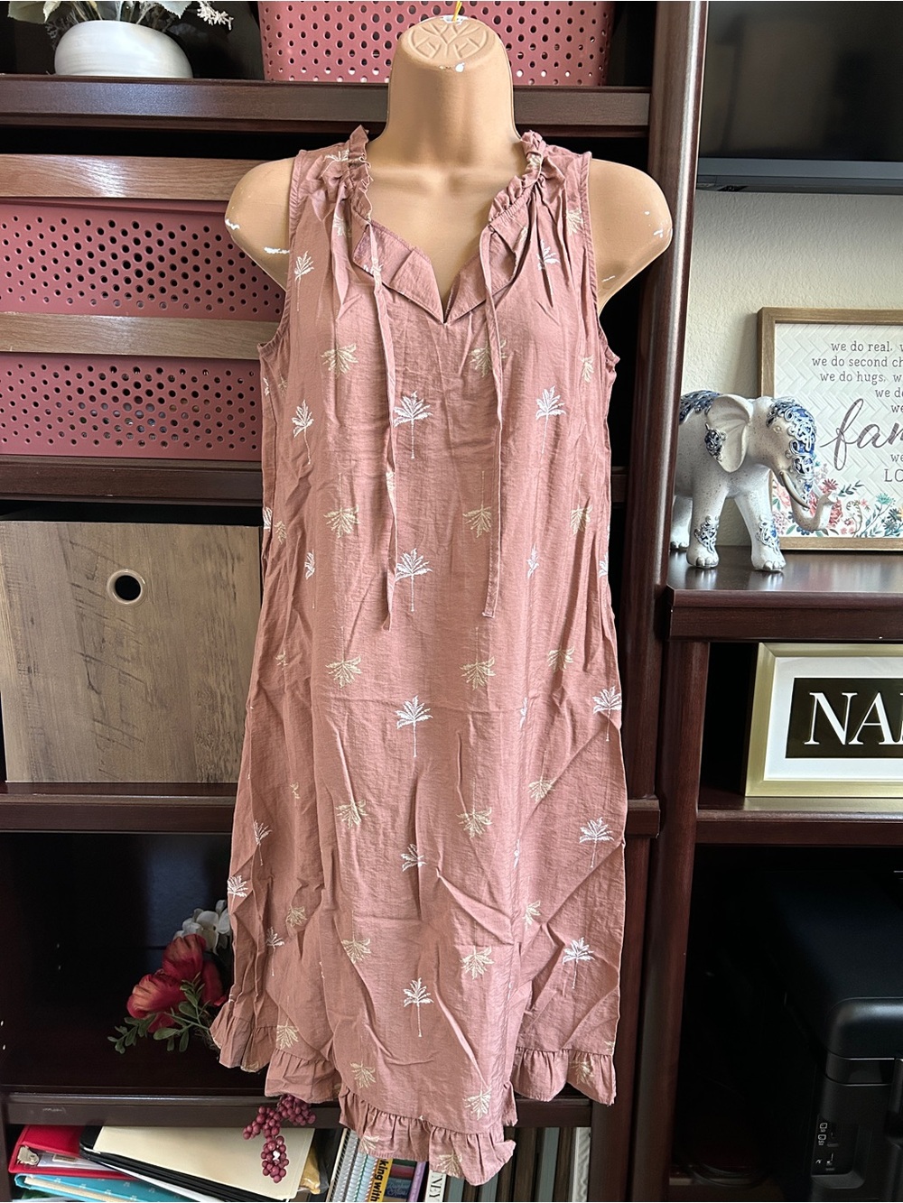 LOFT Women’s XS Pink Dress With Palm Tree Pattern